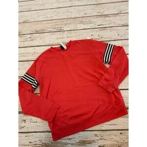 Adidas Womens Red Crewneck Sweatshirt 3 Stripe Sleeve Pullover Size Large